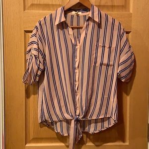 Sheer tie front blouse.